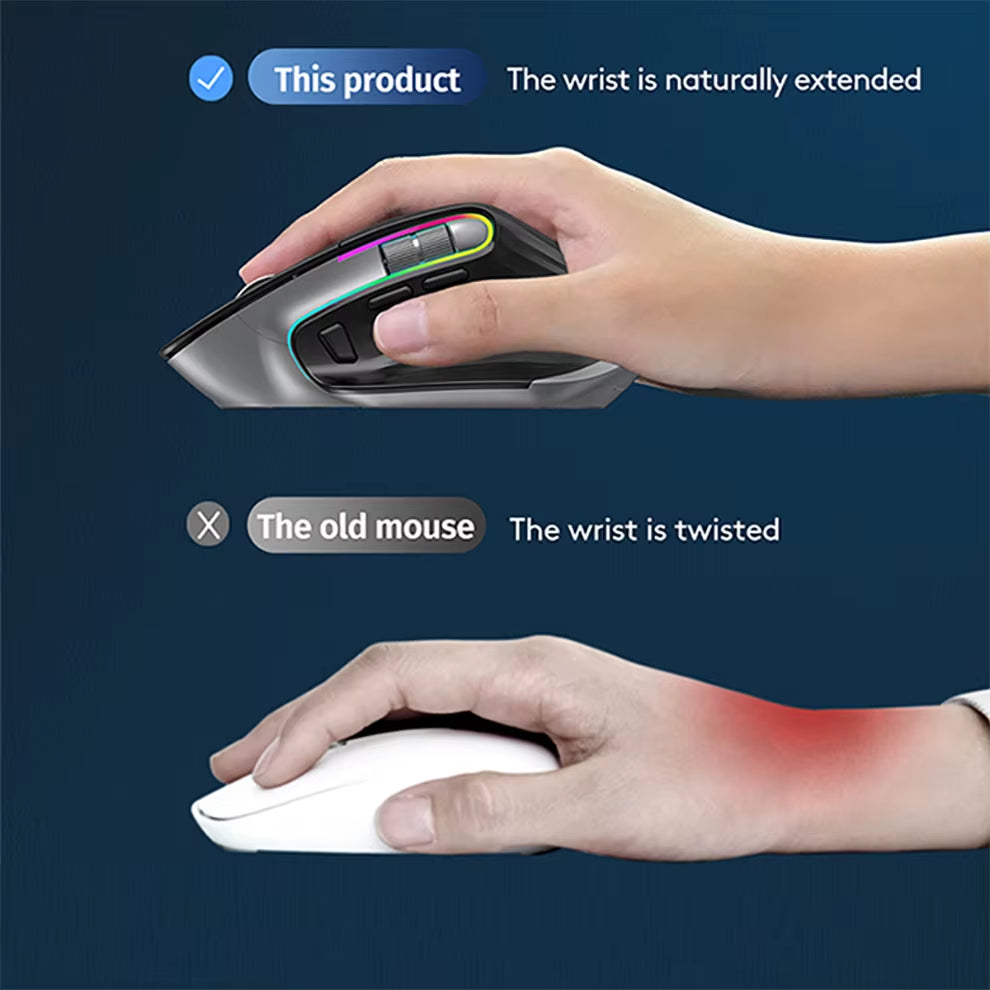 2.4G Wireless Mouse Bluetooth RGB Rechargeable Ergonomic Design Computer Mice for Computer Gaming Office
